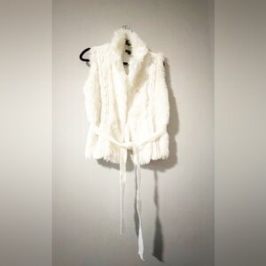 Xoxo Women's White Faux Fur Belted Vest